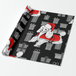 xmas santa claus poodle wrapping paper