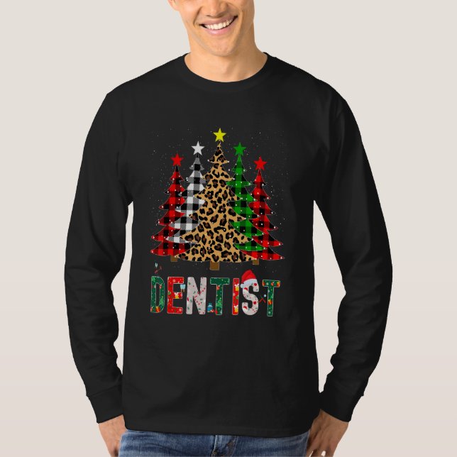 Xmas Santa Dentist Leopard Plaid Print Christmas T T-Shirt (Front)