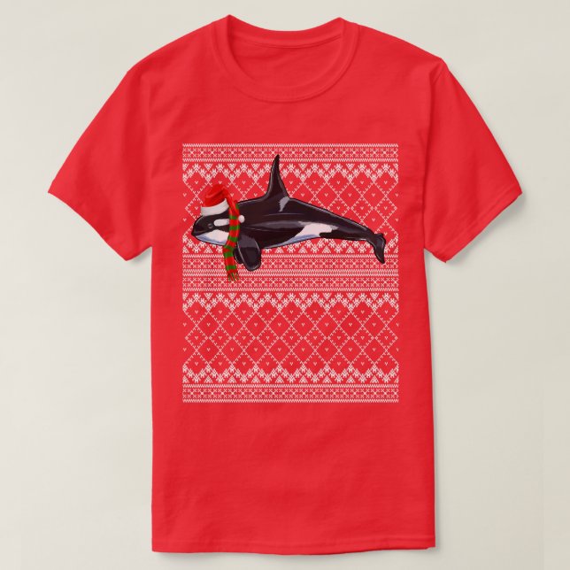 Xmas Santa Hat Orca Killer Whale Ugly Christmas  T-Shirt (Design Front)
