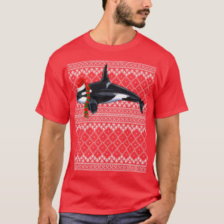 Xmas Santa Hat Orca Killer Whale Ugly Christmas T-Shirt