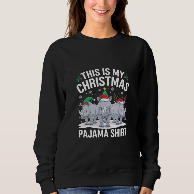 Xmas Santa Hat Reindeer Rhino Christmas Pajama  Sweatshirt (Front)