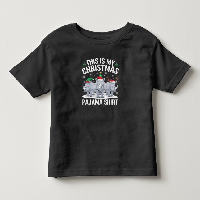 Xmas Santa Hat Reindeer Rhino Christmas Pajama  Toddler T-shirt (Front)