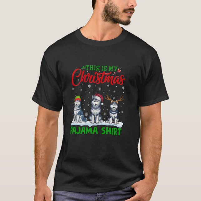 Xmas Santa Hat Reindeer Siberian Husky Dog Christm T-Shirt (Front)