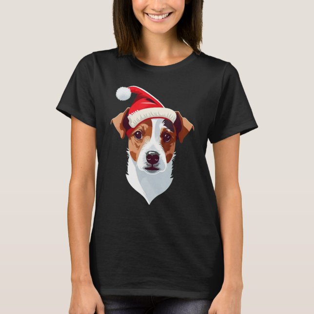 Xmas Santa on Christmas Jack Russell Terrier T-Shirt (Front)
