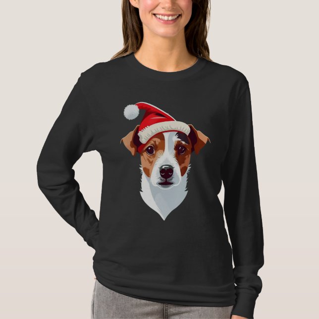 Xmas Santa on Christmas Jack Russell Terrier T-Shirt (Front)