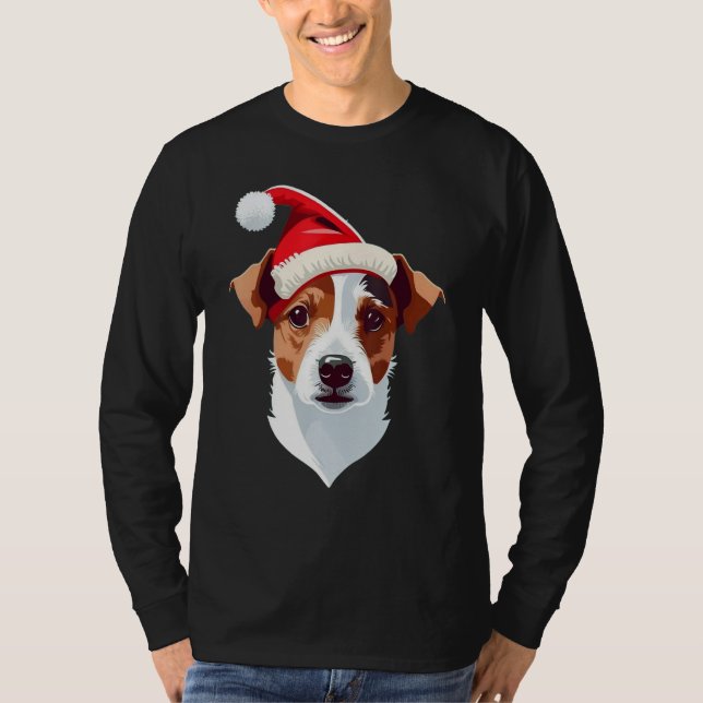 Xmas Santa on Christmas Jack Russell Terrier T-Shirt (Front)