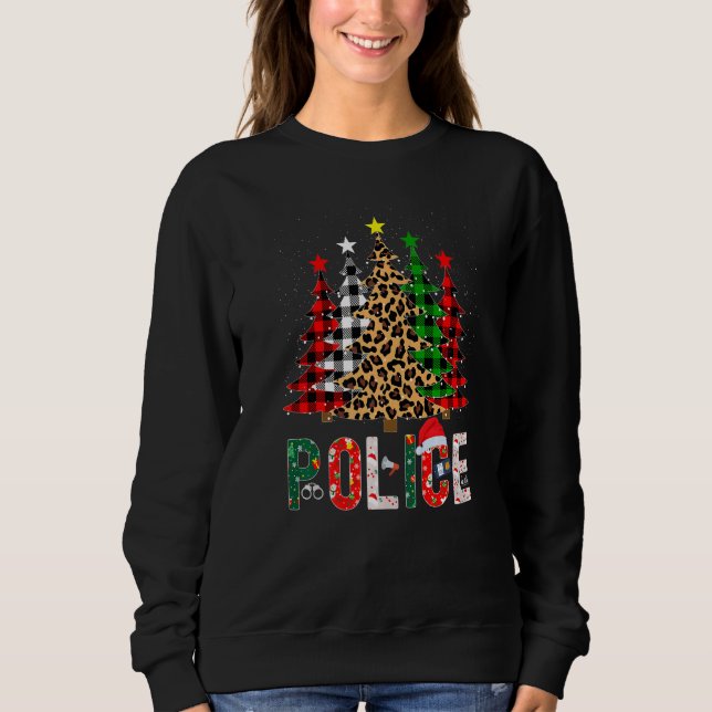 Xmas Santa Police Leopard Plaid Print Christmas Tr Sweatshirt (Front)
