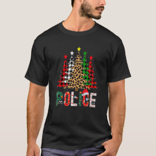 Xmas Santa Police Leopard Plaid Print Christmas Tr T-Shirt