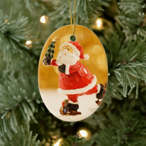XMAS SANTA SKATER TREE CERAMIC ORNAMENT