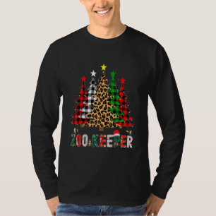 Xmas Santa Zoo Keeper Leopard Plaid Print Christma T-Shirt