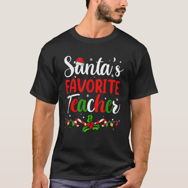 Xmas Santau2019s Favorite Teacher  Women Merry Chr T-Shirt (Front)