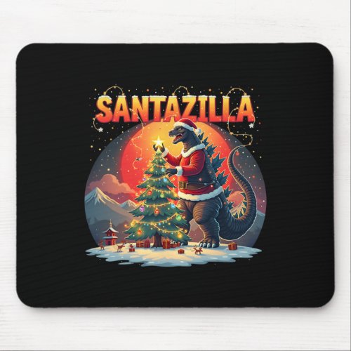 Xmas Santazilla Funny Christmas Holiday Monster Di Mouse Pad