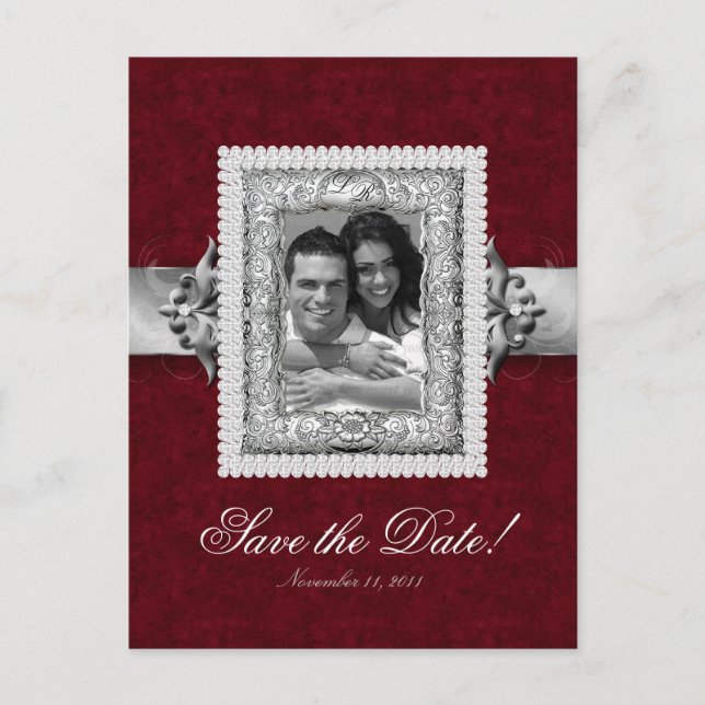 Xmas Save the Date Photo Card - Wedding Jewels Red (Front)