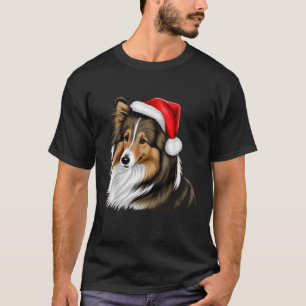 Xmas Shetland Sheepdog Santa on Christmas Sheltie T-Shirt