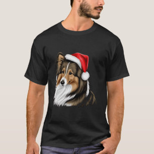 Xmas Shetland Sheepdog Santa on Christmas Sheltie T-Shirt