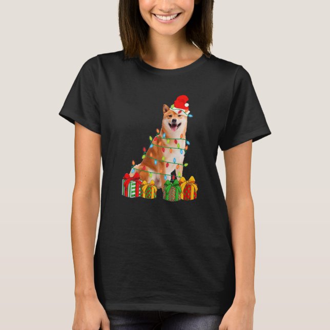 Xmas Shiba Inu Dog Christmas Lights Puppy T-Shirt (Front)