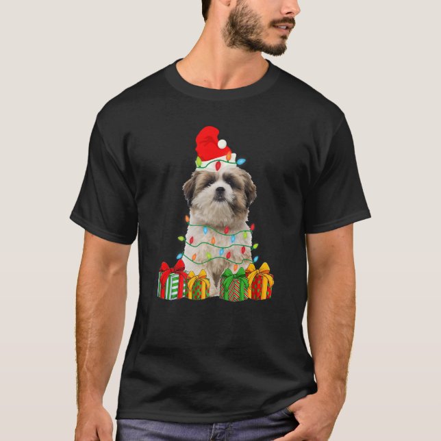 Xmas Shih Tzu Dog Christmas Lights Puppy T-Shirt (Front)