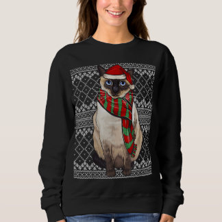 Xmas Siamese Cat Santa Claus Hat Ugly Christmas Sweatshirt