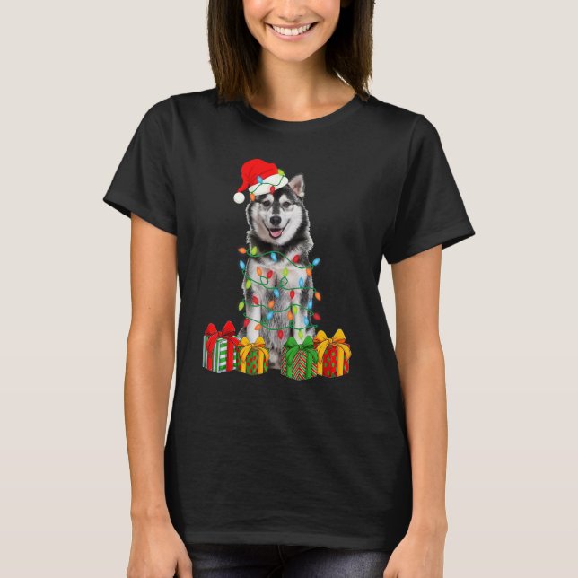 Xmas Siberian Husky Dog Christmas Lights Puppy   T-Shirt (Front)