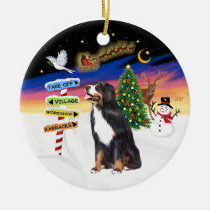 Xmas Signs - Bernese Mountain Dog Ceramic Ornament