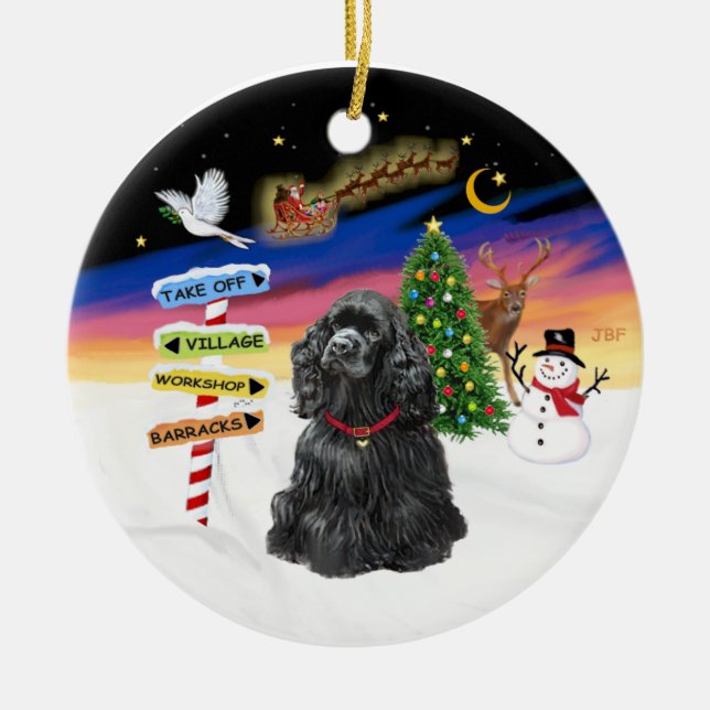 Xmas Signs - Black Cocker Spaniel Ceramic Ornament (Front)