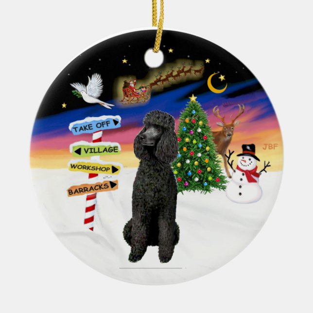 Xmas Signs - Black Standard Poodle Ceramic Ornament (Front)