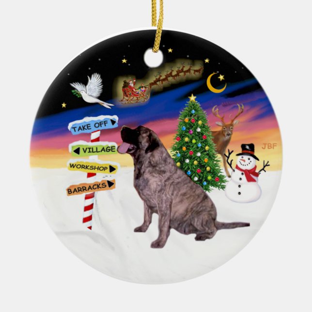 Xmas Signs - Brindle Bull Mastiff Ceramic Ornament (Front)
