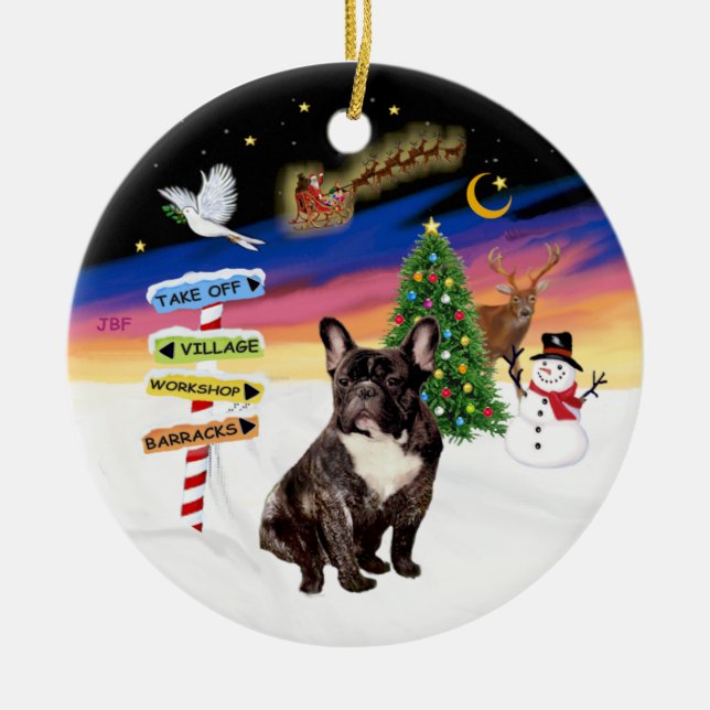 Xmas Signs - Brindle French Bulldog Ceramic Ornament (Front)