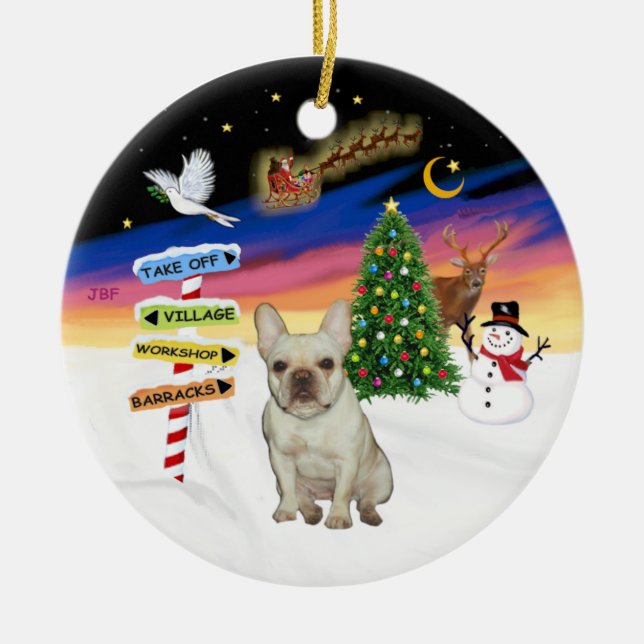 Xmas Signs - Fawn French Bulldog #1 Ceramic Ornament (Front)