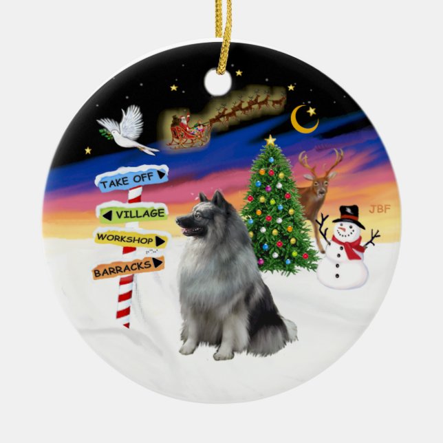 Xmas Signs - Keeshond #1 Ceramic Ornament (Front)