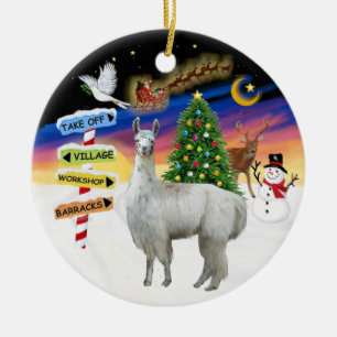 Xmas Signs - Llama 12 Ceramic Ornament