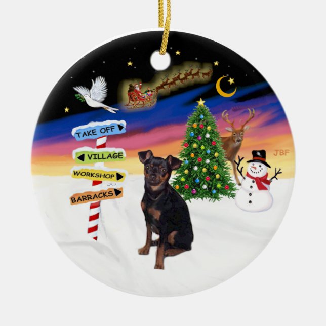 Xmas Signs - Miniature Pinscher (natural) Ceramic Ornament (Front)