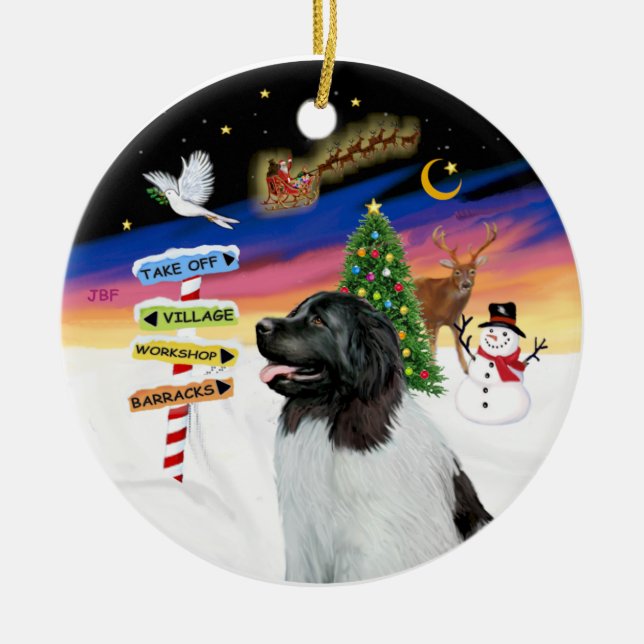 Xmas Signs - Newfie Landseer Ceramic Ornament (Front)