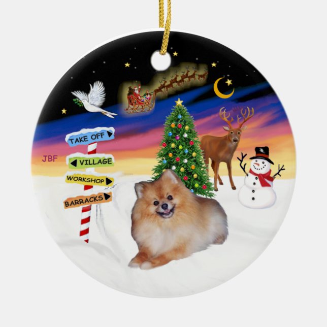 Xmas Signs - Pomeranian #4 Ceramic Ornament (Front)