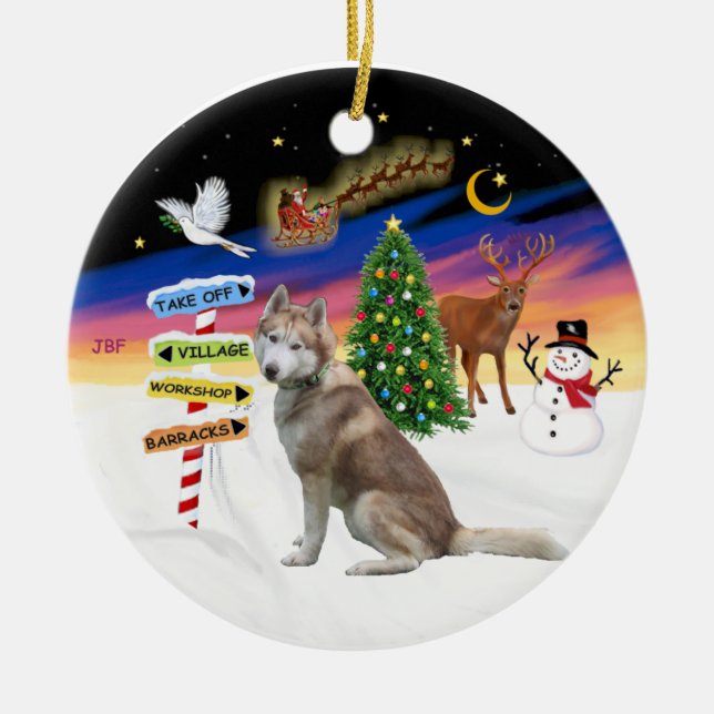 Xmas Signs - Red Siberian Husky Ceramic Ornament (Front)