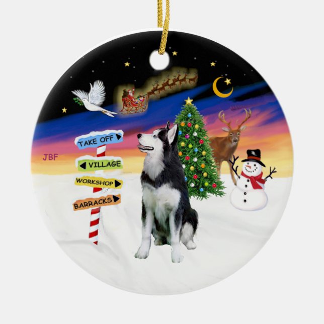 Xmas Signs - Siberian Husky #1 Ceramic Ornament (Front)