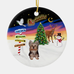 Xmas Signs - Yorkshire Terrier puppy Ceramic Ornament