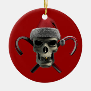 Xmas Skull Ceramic Ornament