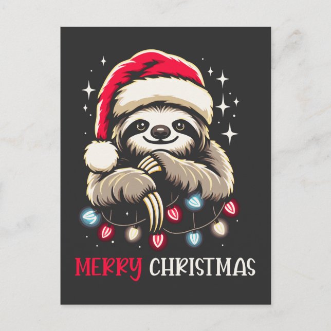 Xmas Sloth Festive Santa Holiday Postcard (Front)