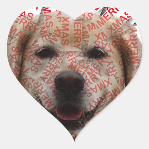 Xmas Smiling Golden Retriever Dog Heart Sticker