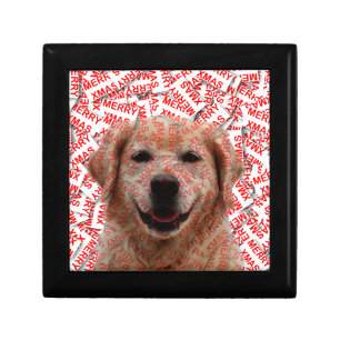 Xmas Smiling Golden Retriever Dog Keepsake Box