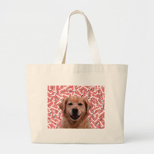 Xmas Smiling Golden Retriever Dog Large Tote Bag