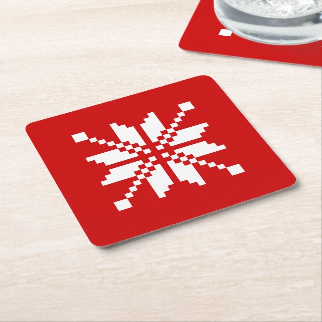 Xmas Snowflake Christmas Pattern Square Paper Coaster (Angled)