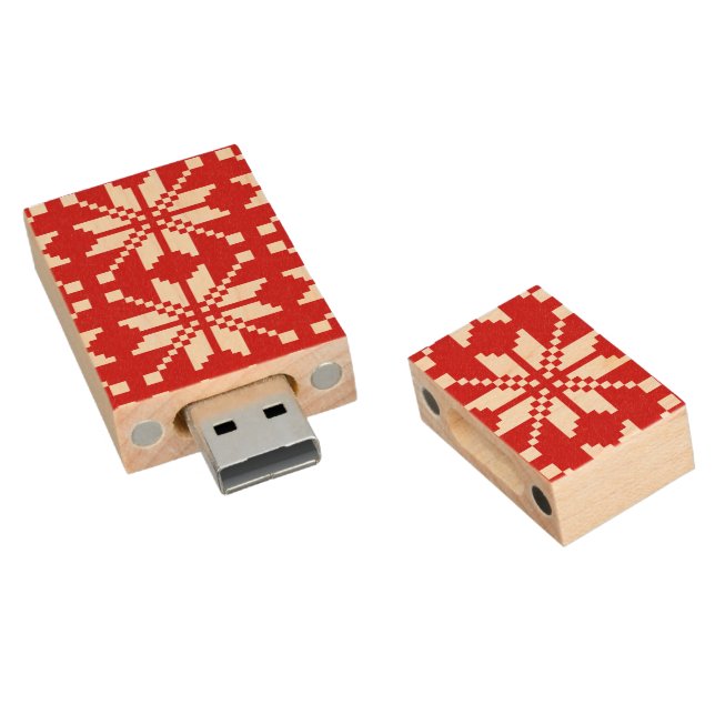 Xmas Snowflake Christmas Pattern Wood USB Flash Drive (Angled)