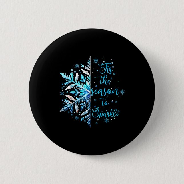 Xmas Snowflake Tis The Season Cozy Season Merry Ch Button (Front)