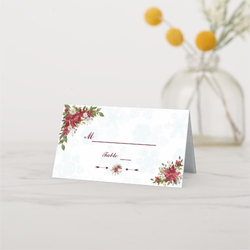 Xmas Snowflakes Poinsettia Wedding Table Number Place Card
