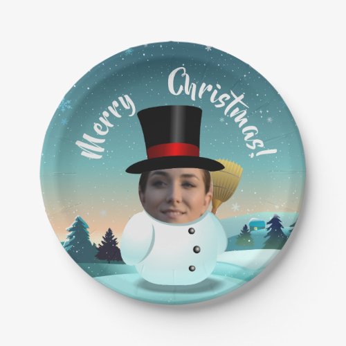 Xmas Snowman Customized With Your Face Paper Plates