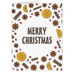 Xmas spices, cinnamon, star anise, orange doodles card