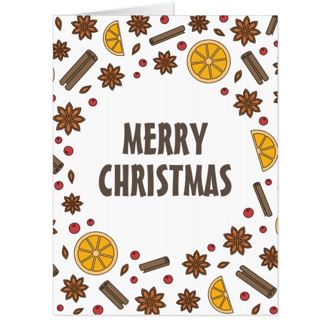Xmas spices, cinnamon, star anise, orange doodles  card (Front)