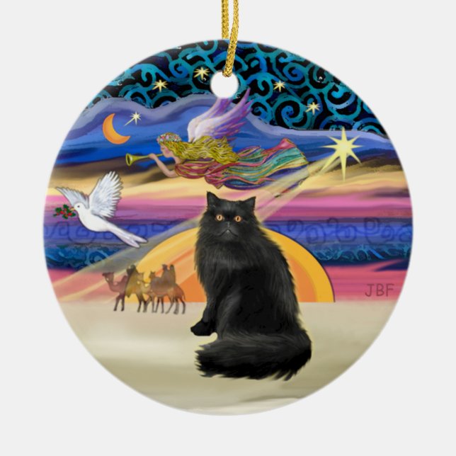 Xmas Star - Black Persian cat Ceramic Ornament (Front)
